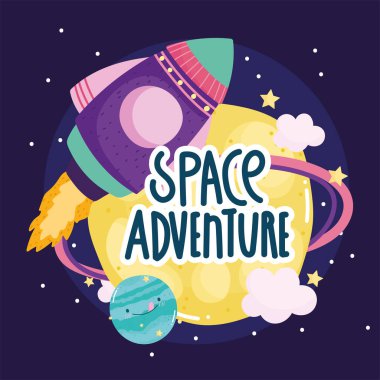 Uzay gemisi gezegenleri keşfetmek ve macera sevimli çizgi film
