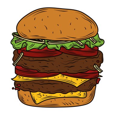 Domates peynirli duble et burger ve marul fast food.