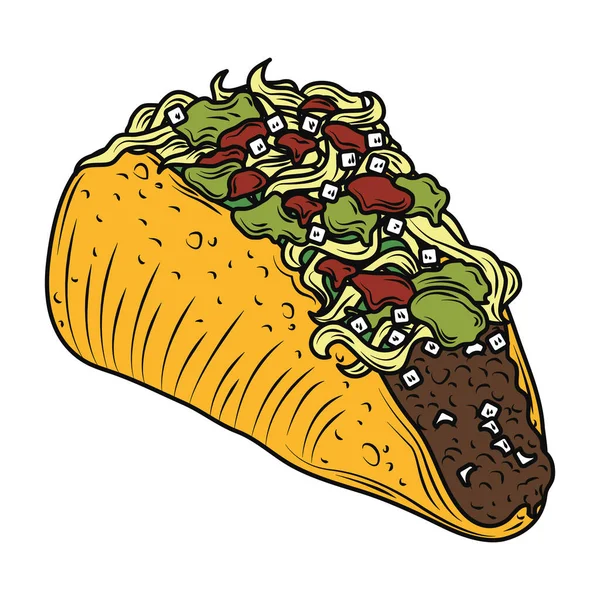Taco comida mexicana tradicional vintage grabado color — Vector de stock