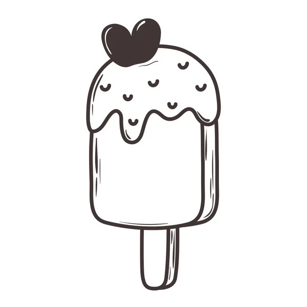 Ijs in stick liefde romantisch hart doodle pictogram ontwerp — Stockvector