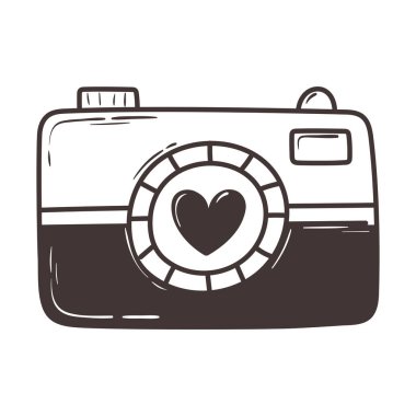 Fotoğraf makinesi romantik kalp karalama ikonu tasarımını sever