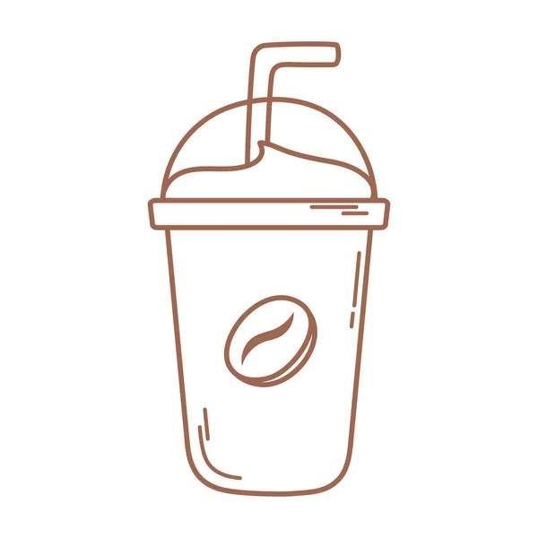 Tasse jetable en plastique café avec icône de paille en ligne marron — Image vectorielle