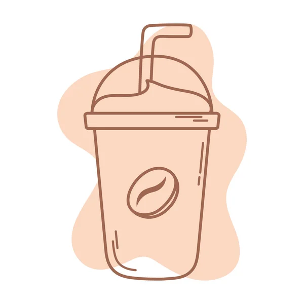 Tasse jetable en plastique café avec ligne d'icône de paille et remplir — Image vectorielle