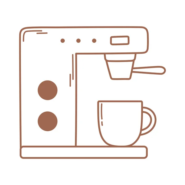 Kaffeetasse und Kaffeemaschine, Symbol in brauner Linie — Stockvektor