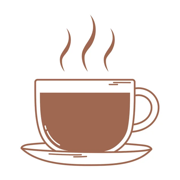 Bebida caliente de café en el icono del plato en línea marrón — Vector de stock