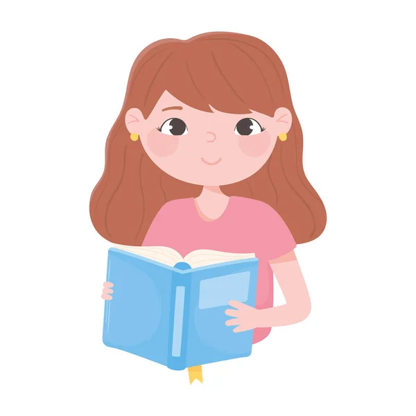Χαριτωμένο κορίτσι διαβάζει ένα εικονίδιο βιβλίο λευκό φόντο — Διανυσματικό Αρχείο