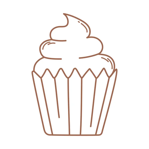 Süße Cupcake Dessert Food Ikone in brauner Linie — Stockvektor