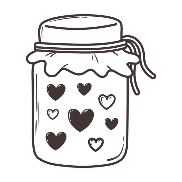 Jarra com corações amo design de ícone doodle romântico — Vetor de Stock