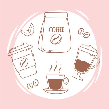 Kahve paketi, tek kullanımlık fincanlar, frappe hattı ve doldur.