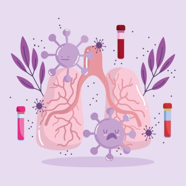 covid 19 virus in lungs and test tubes vector design