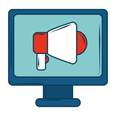 marketing megaphone in computer screen