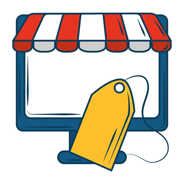 Marketing ordinateur commerce en ligne tag prix magasin — Image vectorielle
