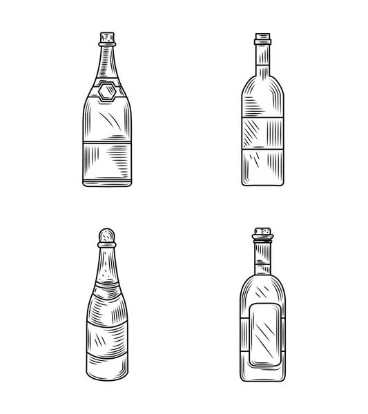 Dzień wina, zestaw różnych butelek wina ręcznie rysowane projekt — Wektor stockowy