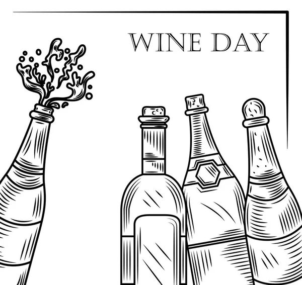 Wine day, set of wine bottles in hand drawn style — Stock Vector