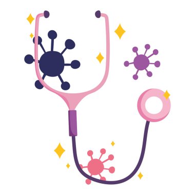 covid 19 virüsü ve steteskop vektör tasarımı