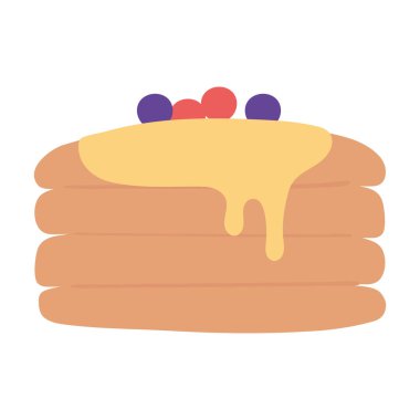 Kahvaltıda meyveli gözleme ve şuruplu iştah açıcı lezzetli yemekler, beyaz arka planda ikon.