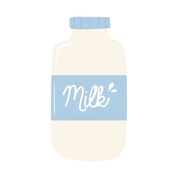 Πρωινό μπουκάλι γάλα ορεκτικό τροφίμων, εικονίδιο επίπεδη σε λευκό φόντο — Διανυσματικό Αρχείο