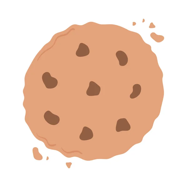 Snídaně sušenka s čokoládovými lupínky chutné jídlo, ikona byt na bílém pozadí — Stockový vektor