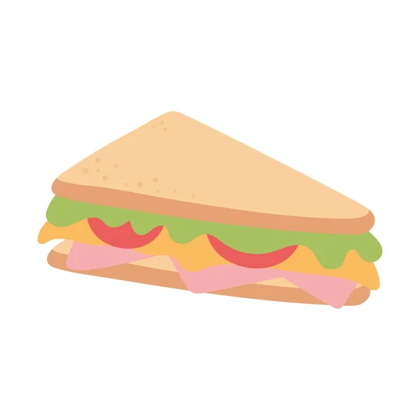 Pequeno-almoço sanduíche apetitoso comida deliciosa, ícone plana no fundo branco — Vetor de Stock