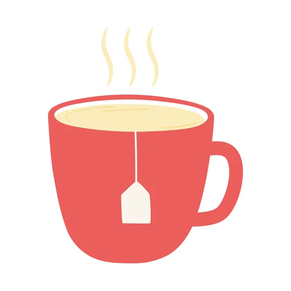 Colazione tazza di tè appetitoso cibo delizioso, icona piatto su sfondo bianco — Vettoriale Stock