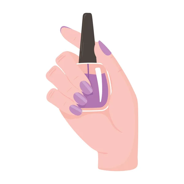 Manicure, mano tenuta smalto viola — Vettoriale Stock