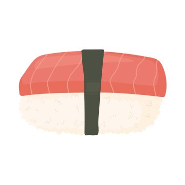 Suşi zamanı, dilimlenmiş somonlu suşi ve yosunla sarılmış.