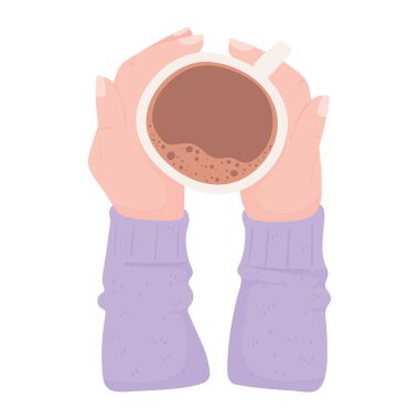 Kahve fincanı taşıyan erkek elleri, taze sıcak içecek.