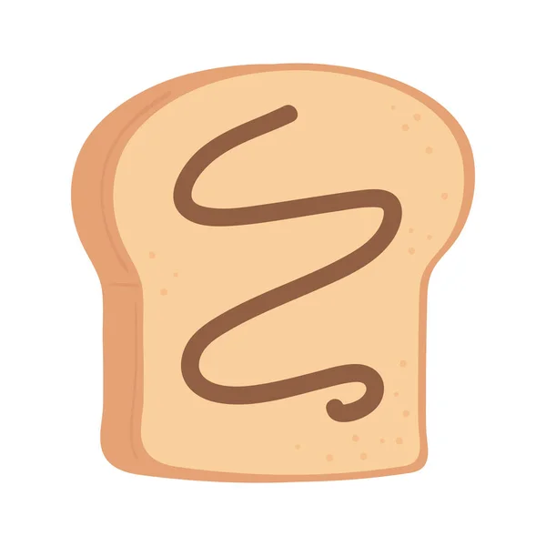 Pan de desayuno con mantequilla de maní apetitosa deliciosa comida, icono plano sobre fondo blanco — Vector de stock