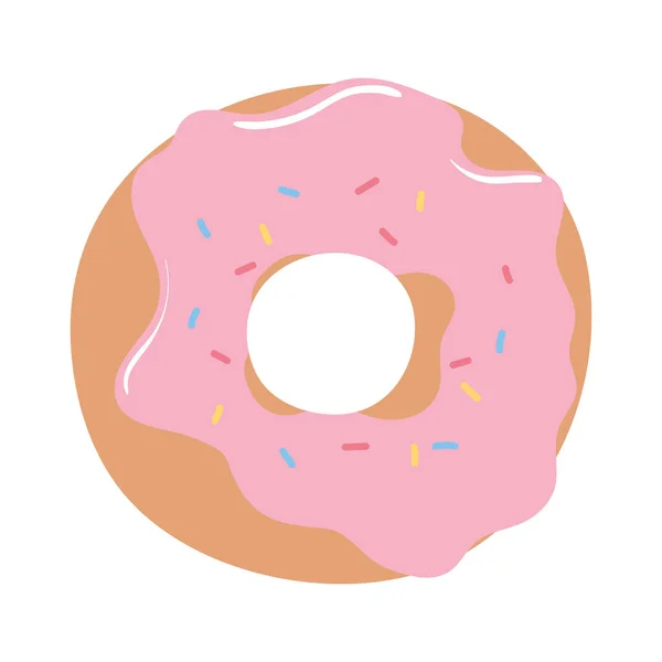 Ontbijt zoete donut smakelijk heerlijk eten, pictogram plat op witte achtergrond — Stockvector