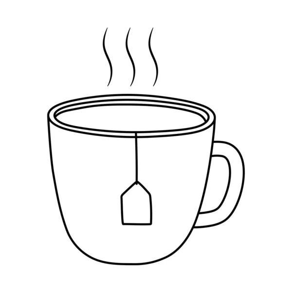 Desayuno taza de té apetitosa comida deliciosa, estilo de línea de iconos — Archivo Imágenes Vectoriales