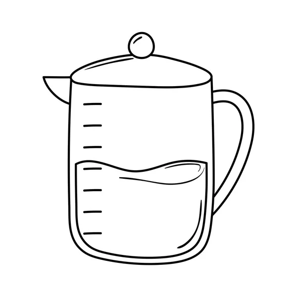 Hervidor de agua de desayuno con café, deliciosa comida apetitosa, estilo de línea de iconos — Vector de stock