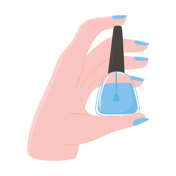 Manicure, mano tenuta smalto blu — Vettoriale Stock