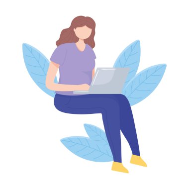 5G, dizüstü bilgisayar teknolojisi kullanan kadın.