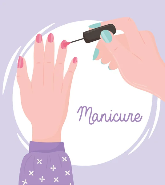 Manucure, ongles de peinture à la main féminine ou application de vernis à ongles — Image vectorielle