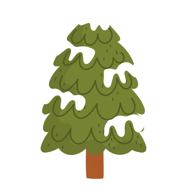 Wald Baum mit Schnee Saison Karikatur Winterzeit — Stockvektor