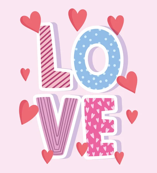 Miłość tekst serca dekoracja romantyczny design — Wektor stockowy