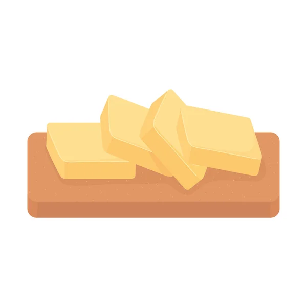 Řezy másla na řezací desce, kreslená ikona mléčného výrobku — Stockový vektor