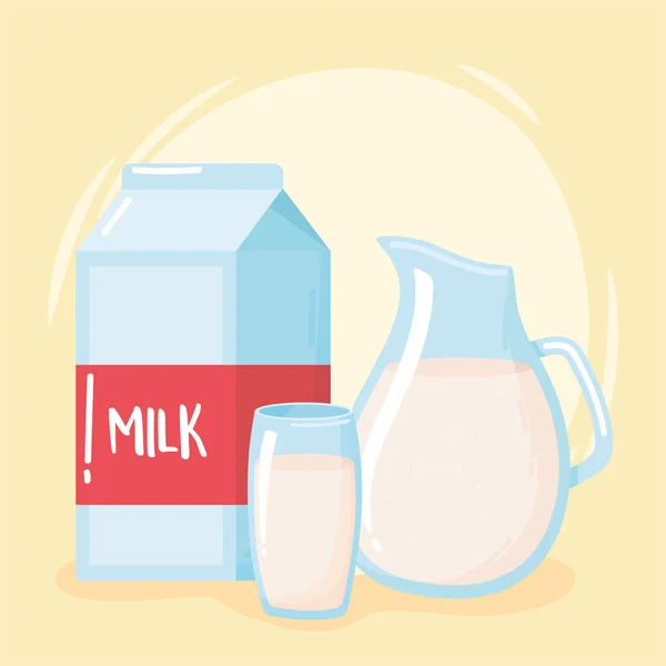 Box-Krug und Tasse Milch Produkt Karikatur — Stockvektor