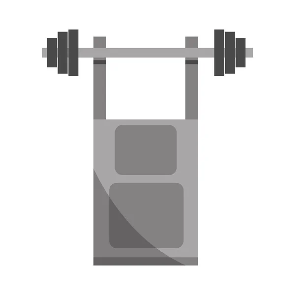 Press de banco gimnasio con equipos de pesas en estilo plano — Vector de stock