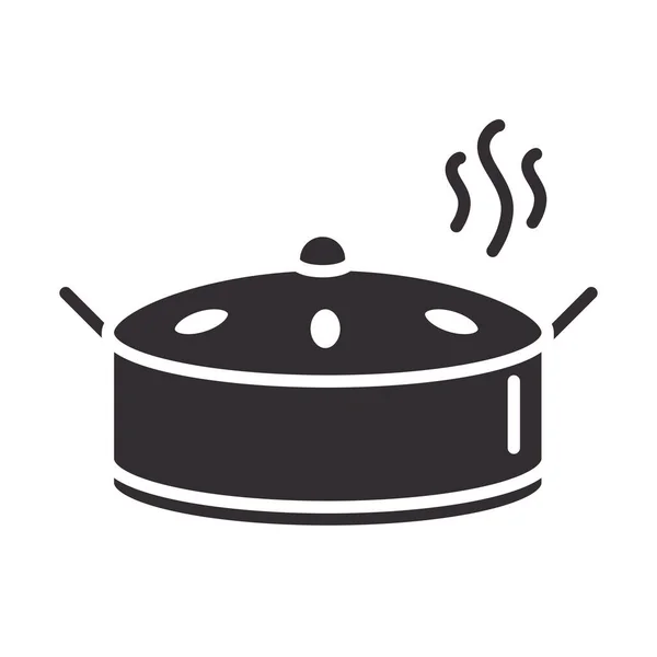 Chef, pentola da cucina cibo caldo utensile silhouette icona stile — Vettoriale Stock
