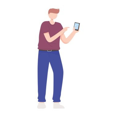 5G, akıllı telefon teknolojisi kablosuz aygıtı kullanan adam.