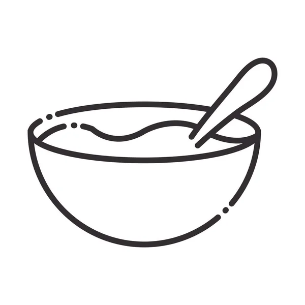 Chef, ciotola con cucchiaio cucina utensile linea icona stile — Vettoriale Stock