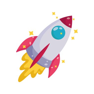 Uzay gemisi macerası fırlatılışı düz çizgi film tarzı