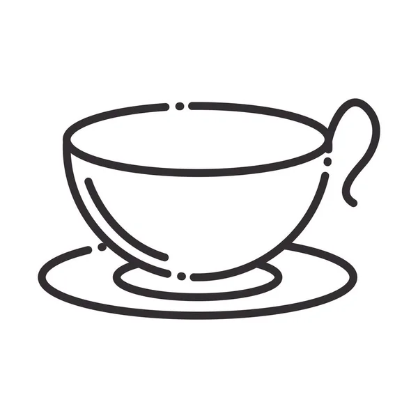 Σεφ, φλιτζάνι καφέ στο πιάτο κουζίνα σκεύος γραμμή στυλ εικονίδιο — Διανυσματικό Αρχείο