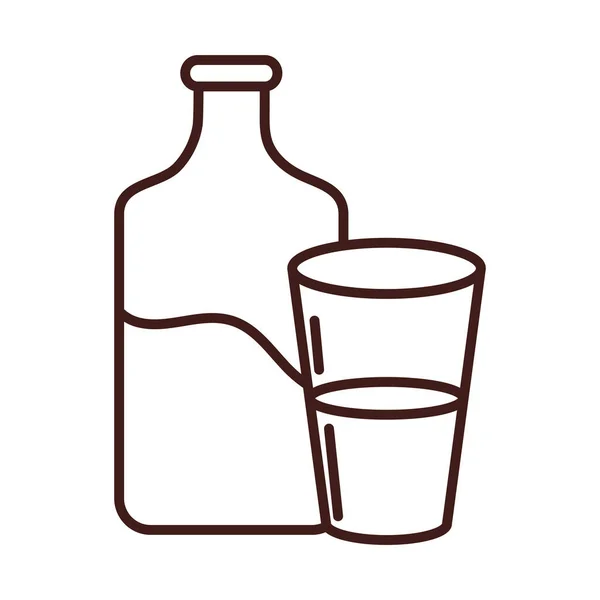 Petit déjeuner bouteille de lait et tasse style ligne — Image vectorielle