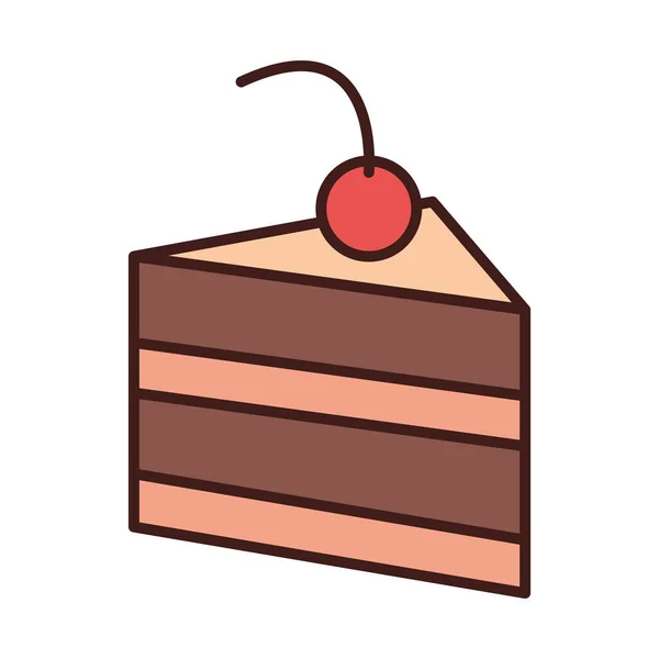 Pastel de chocolate de rebanada de desayuno con línea de fruta y estilo de relleno — Vector de stock