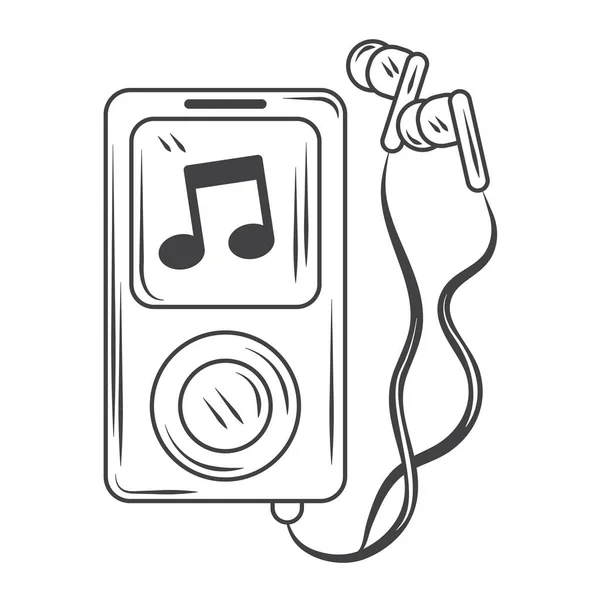 业余爱好听音乐MP3和耳机，草图风格设计矢量 — 图库矢量图片