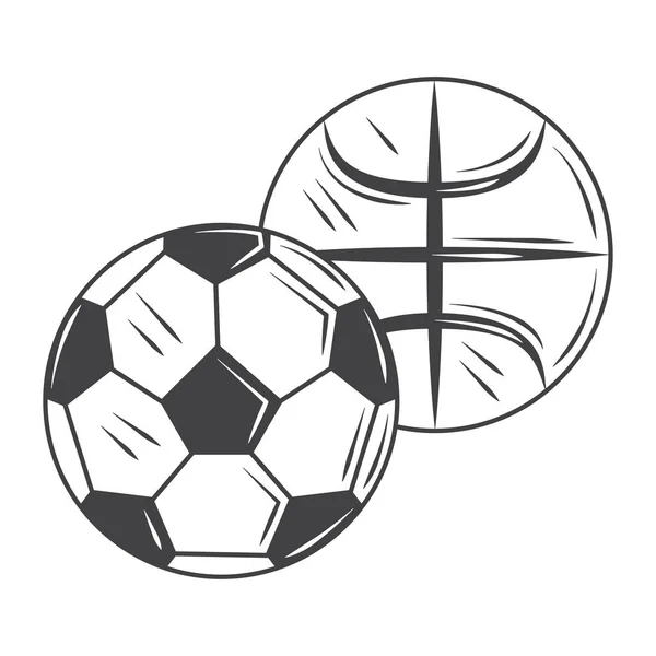 Deporte fútbol y baloncesto bolas, bosquejo estilo diseño vector — Vector de stock