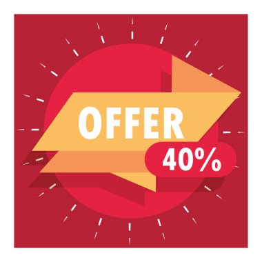 İndirim teklifi kırmızı arka planda ticari kurdele