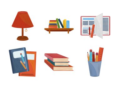 kitap kalemleri lamba eğitim akademik simgeler set öğrenin